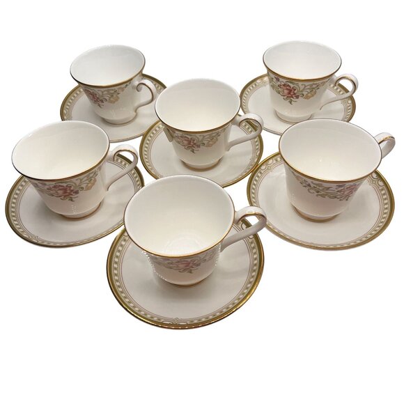 Brand New Royal Doulton Porcelain "Lichfield" Floral Teacup & Saucer Set of 6 - Picture 12 of 12